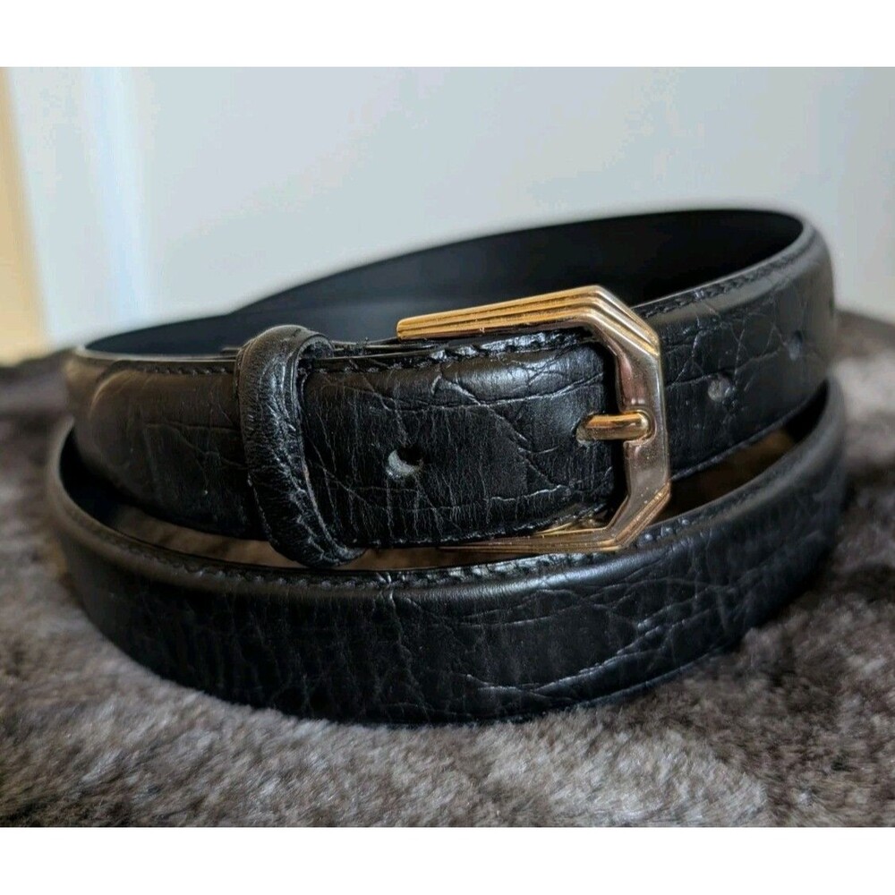 Croc Embossed Leather Belt Men's 44 Black Gold Silver Mixed Metals Sophisticated